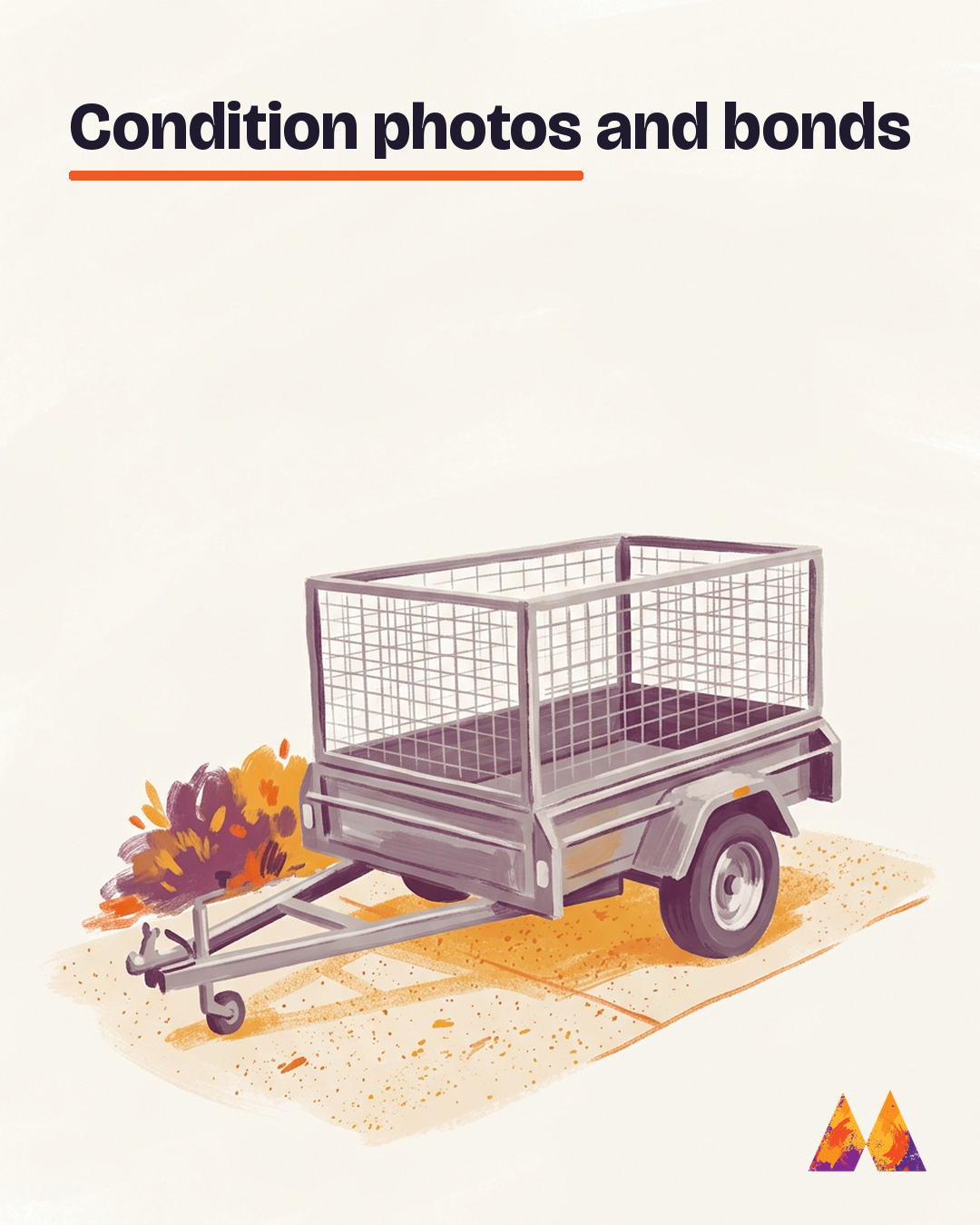 Painted illustration of a cage trailer on a Perth driveway, ready for pickup